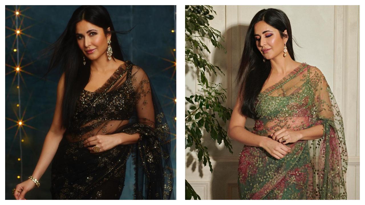 Slay In Sheer Sarees: Katrina's love for sheer sarees is no secret. Recently in Diwali, when most people picked lighter hues like pink, lavender, yellow or white, Katrina opted to sizzle in a black blingy sheer Sabyasachi saree and we are not complaining! Her shimmery ensemble featured a finely ruffled border and a sexy blouse with a deep plunging neckline. So, if you are someone who wants to keep things ethnic yet bold during festivals, then viola! Katrina's black sheer saree is your inspo. Diwali wasn't the first time where she wore a sheer saree, back in August, Kat had wore a beautiful green sheer saree for Filmfare Awards 2022. Draped in a glittery green and pink Sabyasachi floral sheer saree, Katrina graced the red carpet of Filmfare Awards 2022 and how! Katrina dropped her breath-taking pics on Insta and looked nothing less than a diva. Katrina captioned the post, “About last night” with a green heart emoji. Her beautiful bralette-style blouse was a cherry on the cake as it gave a modern twist to her traditional contemporary saree. A sheer saree like Katrina definitely deserves a place in your wardrobe.
